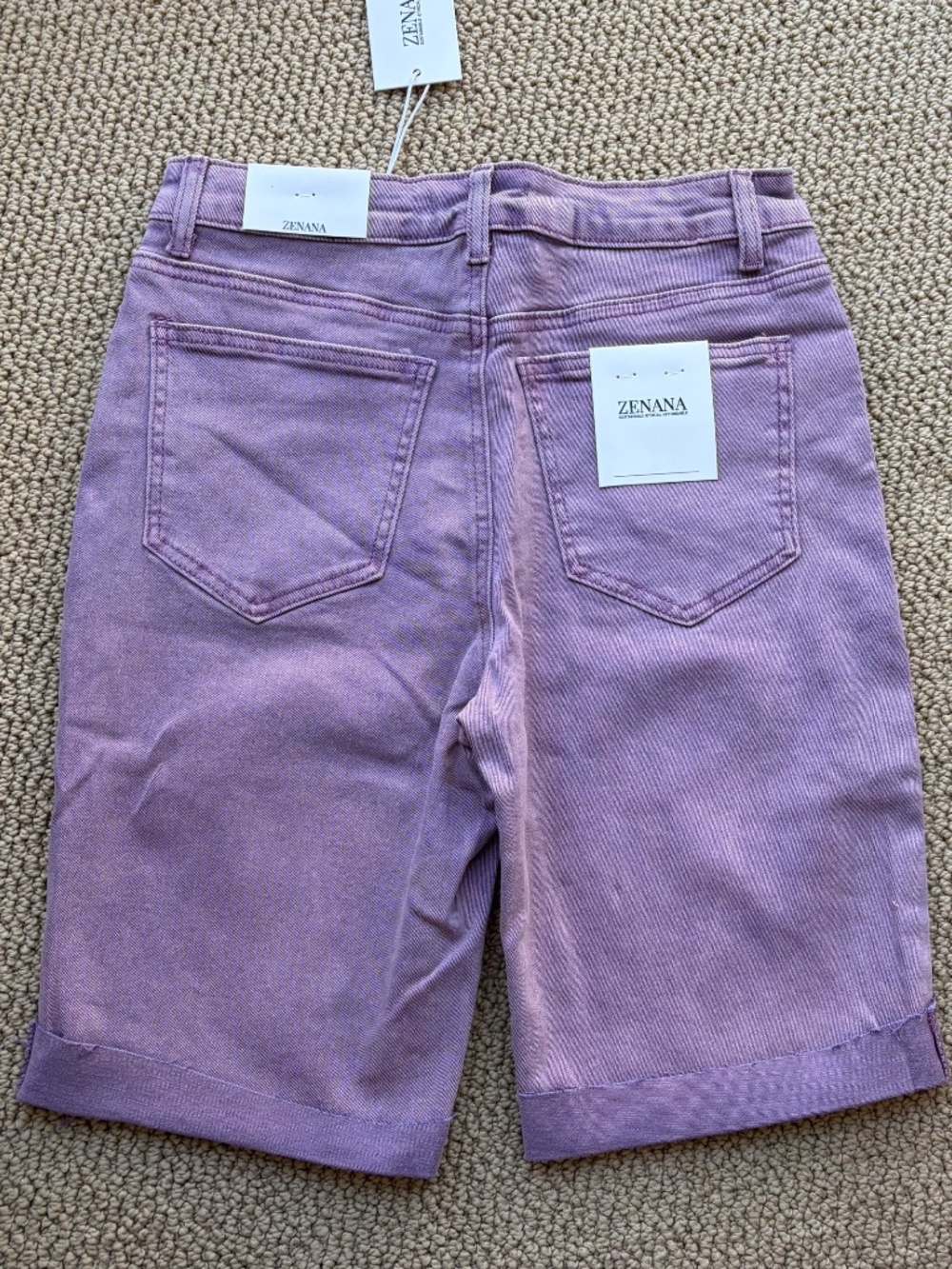 New Zenana Purple Distressed Bermuda Shorts Cuffed Mineral Wash Stretchy Comfy - Picture 2 of 4